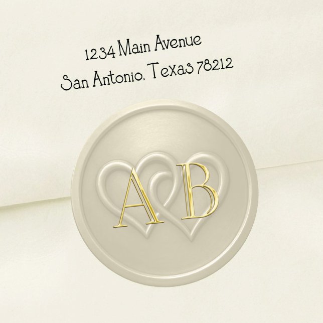 Champagne Two Hearts Intertwined Monogram Wedding Classic Round Sticker (Creator Uploaded)