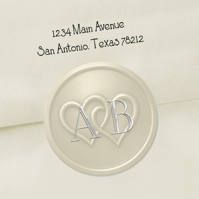 Champagne Two Hearts Silver Monogram Wedding Classic Round Sticker (Creator Uploaded)