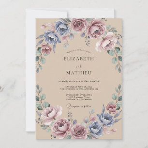 Champagne Vintage Mauve Peony Wedding Invitation