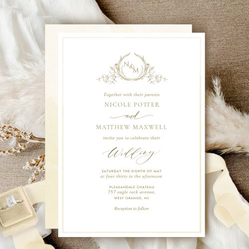 Champagne Watercolor Elegant Monogram Wedding Invi Invitation