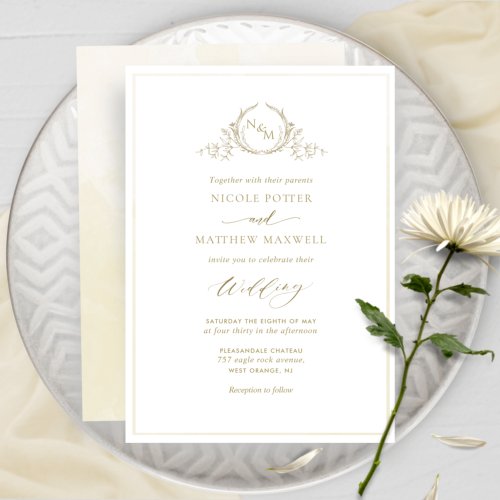 Champagne Watercolor Elegant Monogram Wedding Invi Invitation