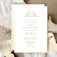 Champagne Watercolor Elegant Monogram Wedding Invi