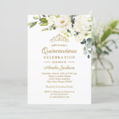 Champagne Watercolor Floral Quinceanera Invitation (Standing Front)