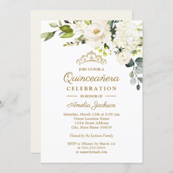 Champagne Watercolor Floral Quinceanera Invitation by LittleBayleigh at Zazzle