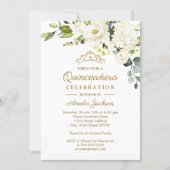 Champagne Watercolor Floral Quinceanera Invitation (Front)
