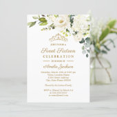 Champagne Watercolor Floral Sweet 16 Party Invitation (Standing Front)