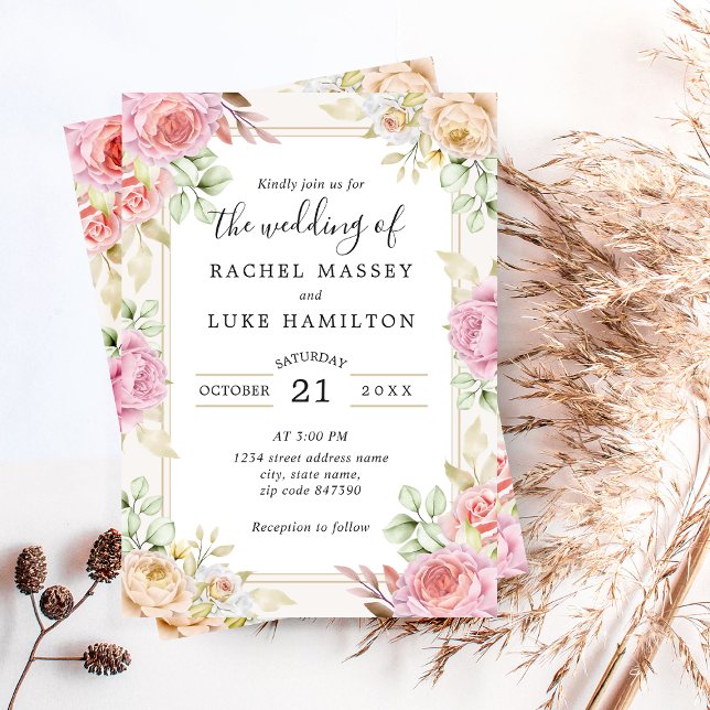 Champagne Watercolor Floral Wedding Style Invitation (Creator Uploaded)
