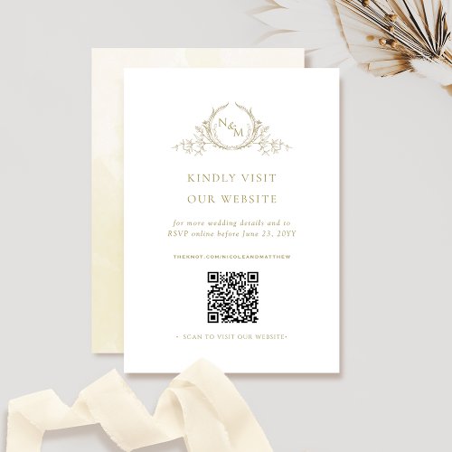 Champagne Watercolor Monogram QR CodeRSVP Online Enclosure Card