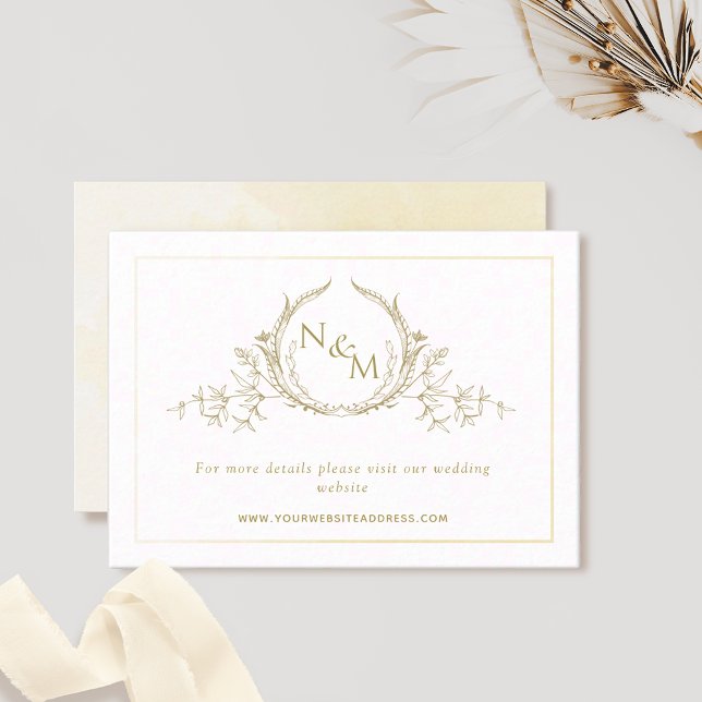 Champagne Watercolor Monogram Wedding Website Enclosure Card (Creator Uploaded)