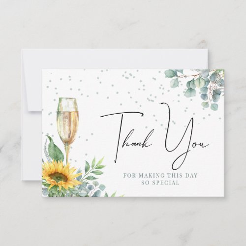 Champagne Watercolor Sunflower Bridal Shower Thank You Card