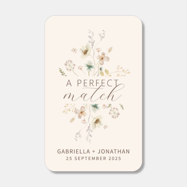 Champagne Watercolor Wildflower Wedding Favor Matchboxes (Front)
