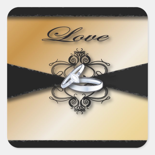Champagne Wedding Save the date and Favor Square Sticker (Front)
