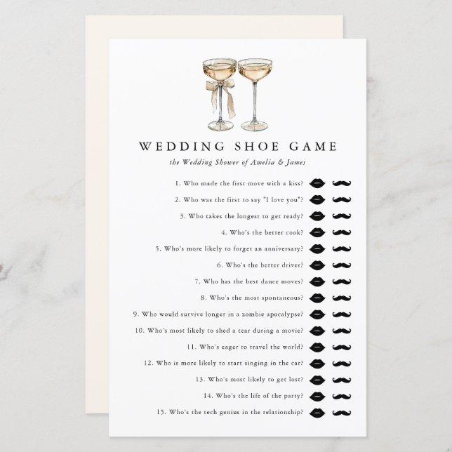 Champagne Wedding Shoe Game Bridal Shower Template (Front/Back)