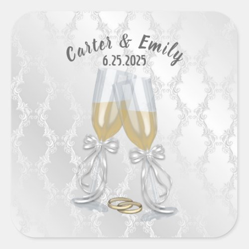 Champagne Wedding Toast with Rings Square Sticker