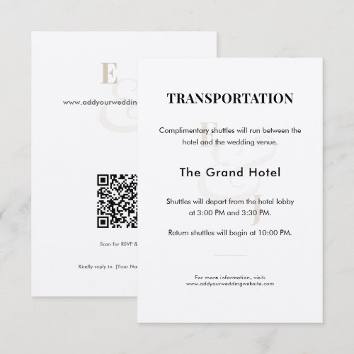 Champagne Wedding Transportation Details Card | QR