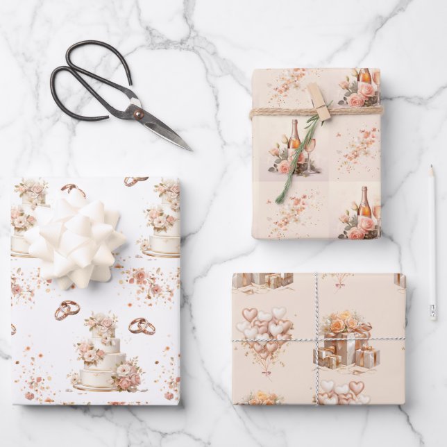 Champagne Wedding Wrapping Paper Sheets (Front)