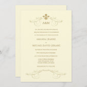 Champagne White and Gold Fleur de Lis Wedding Invitation (Front/Back)