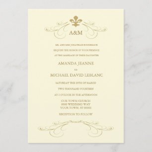 Champagne White and Gold Fleur de Lis Wedding Invitation