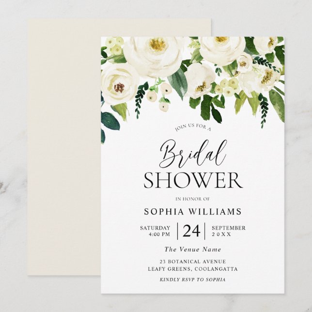 Champagne White Blooming Flowers Bridal Shower Invitation (Front/Back)