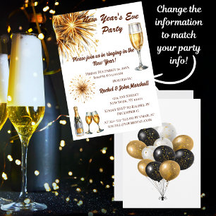 Champagne White & Gold New Year's Eve Invitation