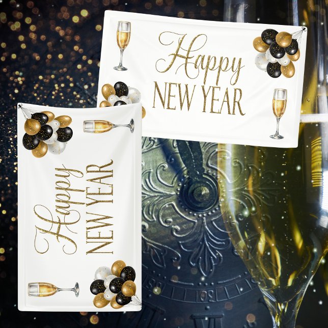 Champagne White & Gold New Year's Eve Party Banner (A nice banner for your awesome party!)