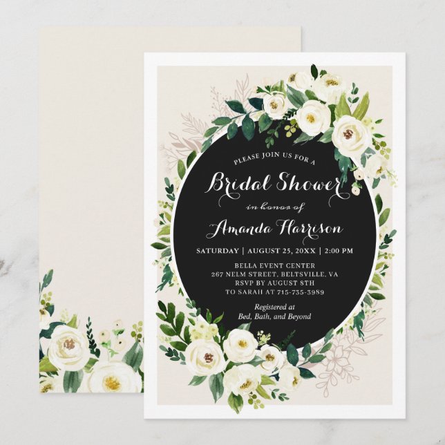 Champagne White Greenery Chic Floral Bridal Shower Invitation (Front/Back)