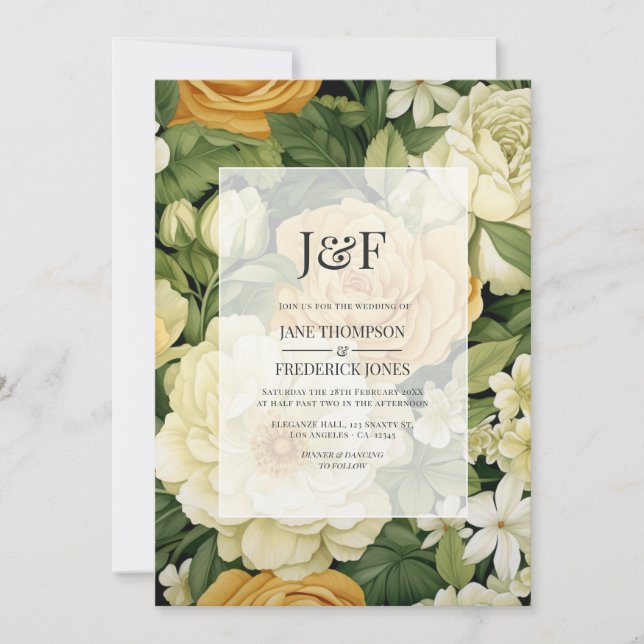 Champagne, White & Greenery Floral Wedding Invitation (Front)