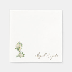 Champagne White Hydrangeas Script Names Wedding Napkins