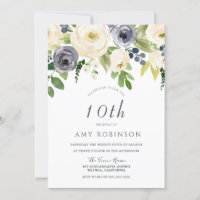 Champagne White & Navy Floral Girls Birthday Party