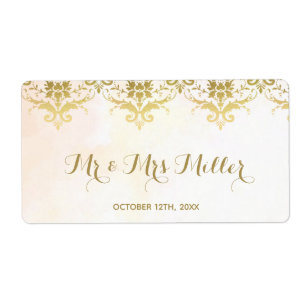 Champagne wine bottle label gold wedding
