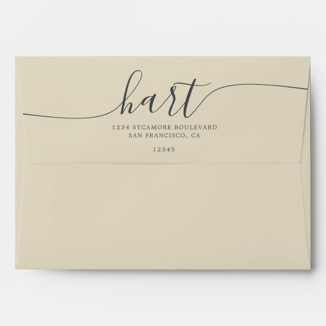 Champagne with Black Script Return Address Envelope (Back (Top Flap))