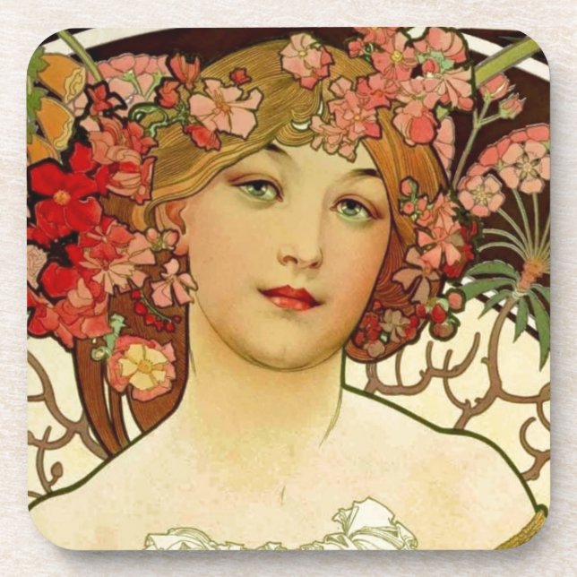 Champagne Woman 1897 - F. Champenois Imprimeur Drink Coaster (Front)