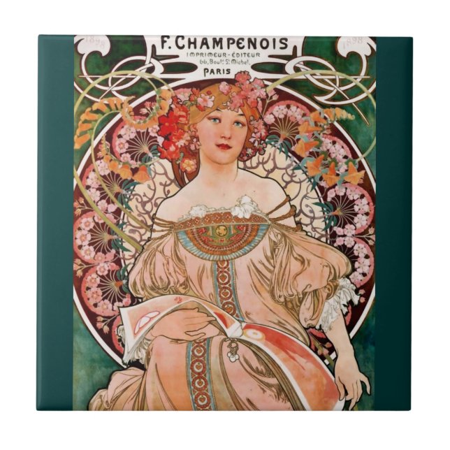 Champagne Woman - F. Champenois Imprimeur Ceramic Tile (Front)