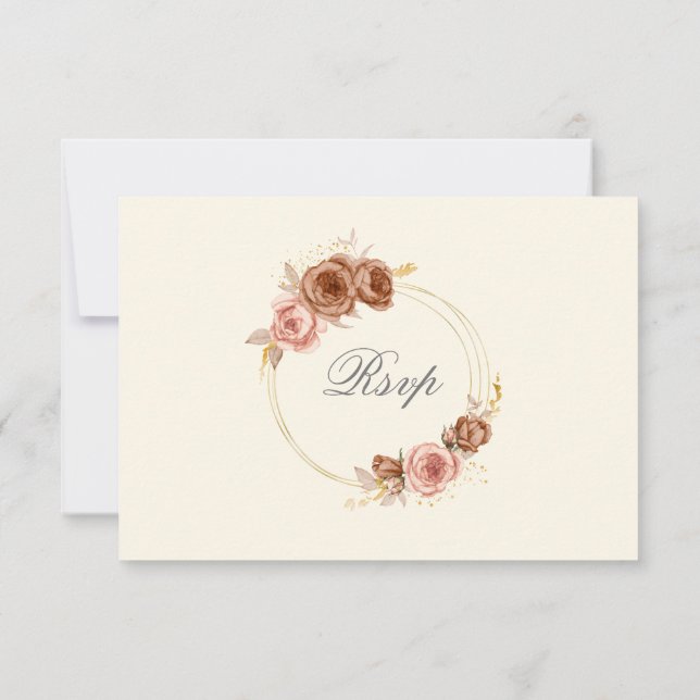 champagne wreath roses RSVP w meal choices Card (Back)