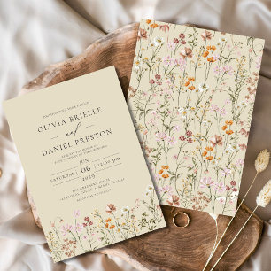Champagne Yellow Boho Wildflower Garden Wedding Invitation