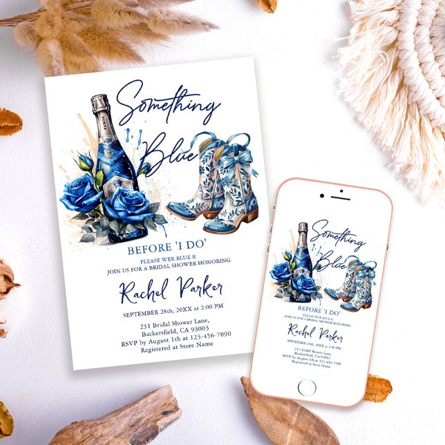 Champagner Floral Something Blue Bridal Shower Invitation (Creator Uploaded)