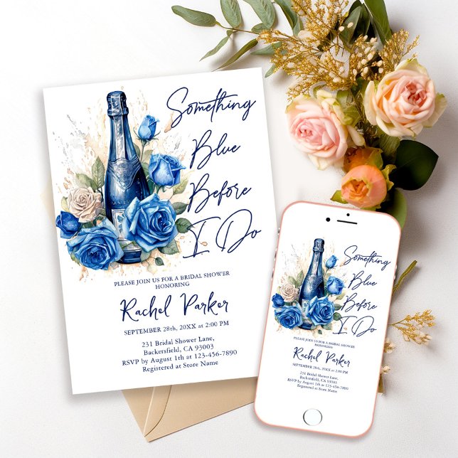 Champagner Something Blue Floral Bridal Shower Invitation (Creator Uploaded)