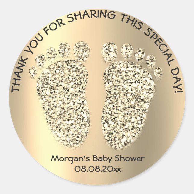 Champaig Gold Glitter Feet Baby Shower Favor Thank Classic Round Sticker (Front)