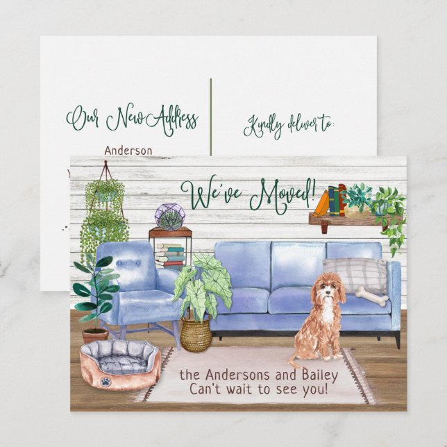 Champaign Cockapoo Cozy New Home Moving       Anno Announcement Postcard (Front/Back)