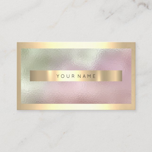 Champaign Gold Frame Metallic Ombre Mint Pink Business Card (Front)