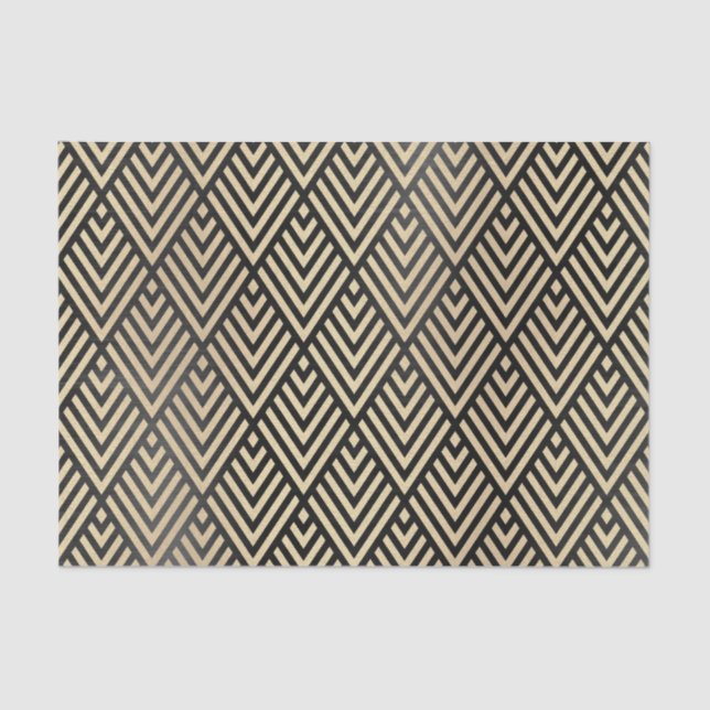 Champaign Gold Metallic Black VIP Chevron Art Deco Tissue Paper (Front)
