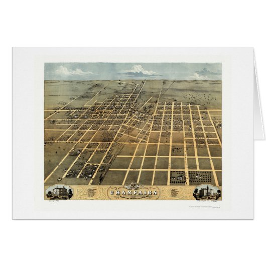 Champaign, IL Panoramic Map - 1869 Cards (Front Horizontal)