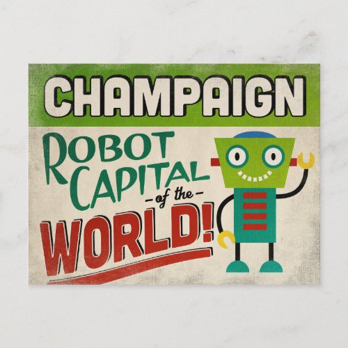 Champaign Illinois Robot _ Funny Vintage Postcard