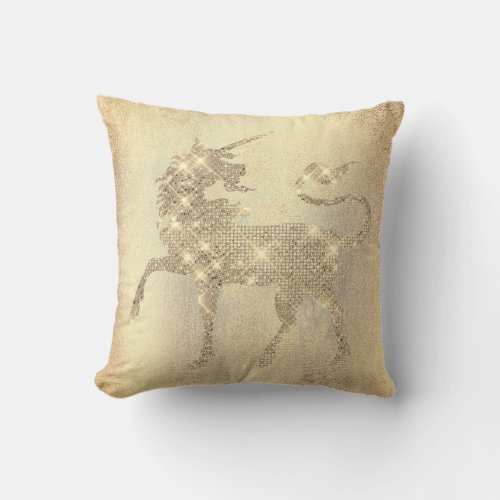 Champaign Sparkly Diamond Gold Unicorn Painting Throw Pillow