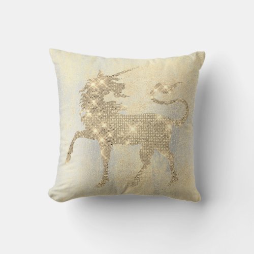 Champaign Sparkly Foxier Gold Unicorn Painting Throw Pillow