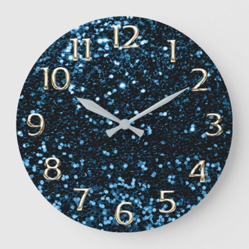 Champaigne Faux Gold Arabic Numbers Blue Glitter Large Clock
