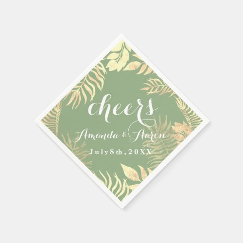 Champaigne Faux Gold Leafs Mint White Cheers Napkins