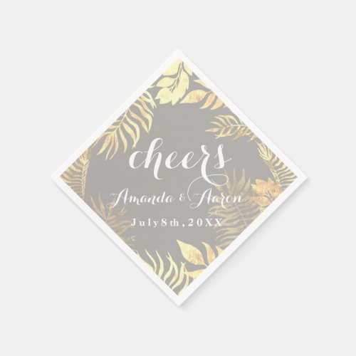 Champaigne Faux Gold Leafs White Floral Cheers Napkins