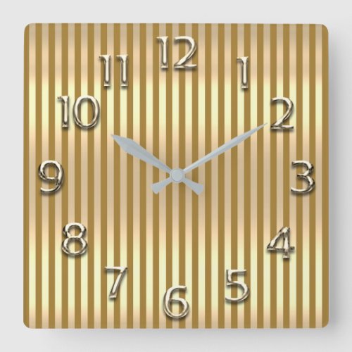 Champaigne Gold Arabic Number Gray Mustard Stripes Square Wall Clock