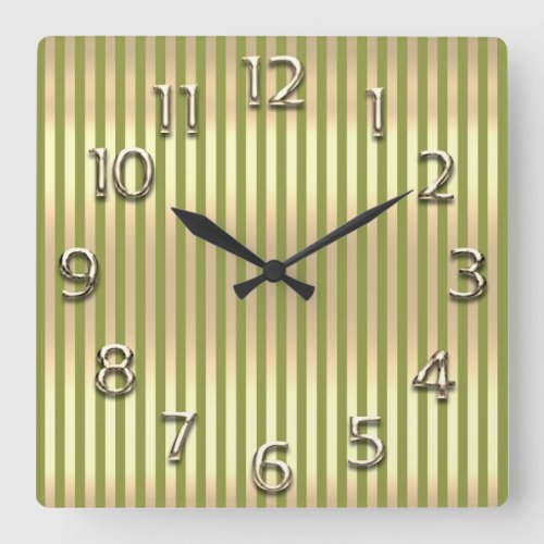 Champaigne Gold Arabic Number Mint Green Stripes Square Wall Clock